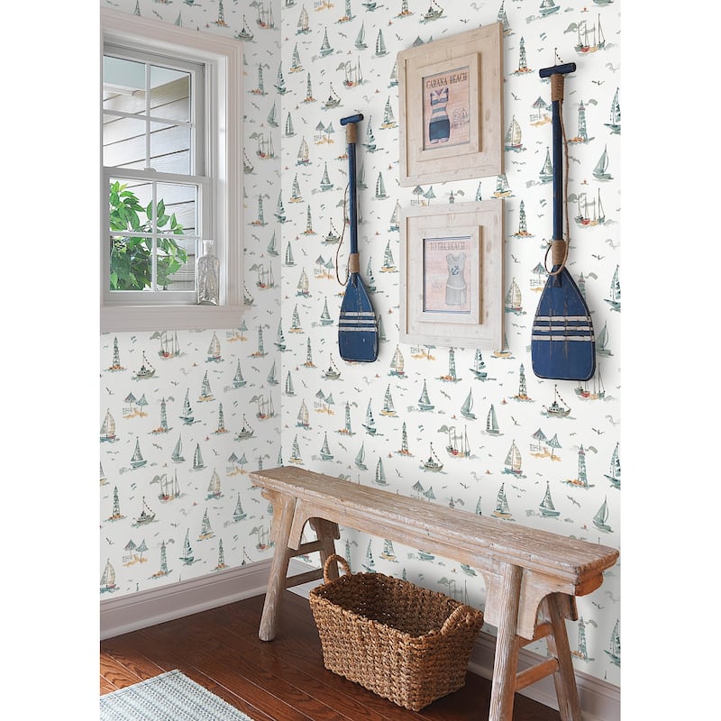 NuWallpaper Set Sail Blue Green Peel and Stick Wallpaper - N/A
