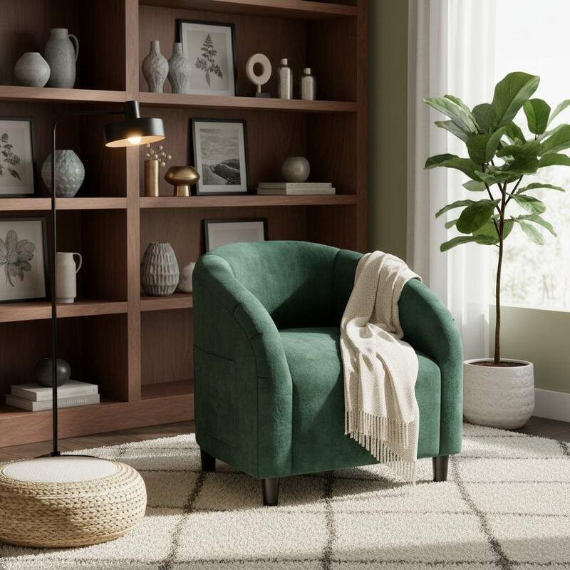 Boucle Fabric Barrel Chairs, with Soft Cushion