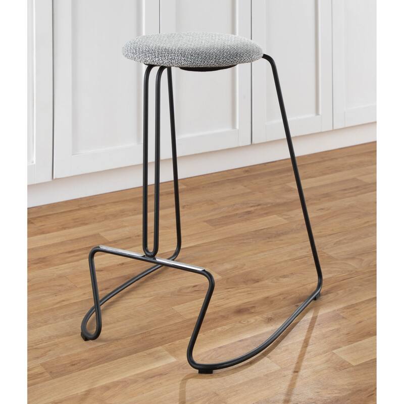 Finn Contemporary Counter Stool in Black Steel and Grey Faux Leather - Set of 2 - 19.5"Lx18"Wx25.75"H
