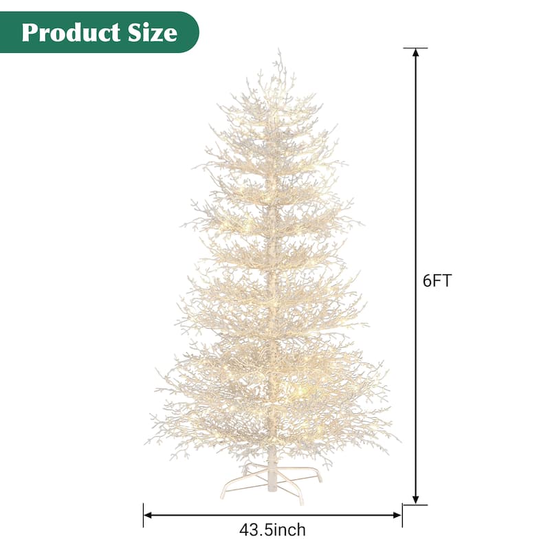 6FT Pre-lit Artificial Christmas Tree, Hinged Xmas Tree 623 Snow Flocked Branch Tips, 420 Warm Yellow LED Lights