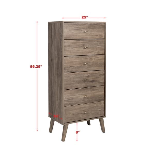 dimension image slide 2 of 4, Prepac Milo Mid Century Modern Tall 6-Drawer Chest