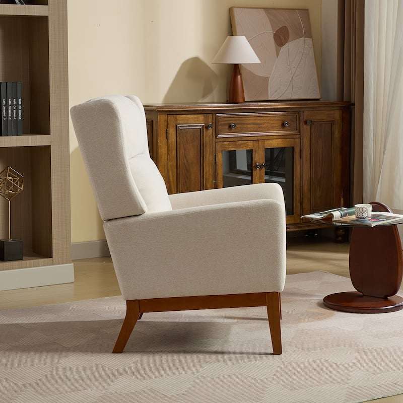Beige Modern 26.18" High Back Upholstered Arm Chair with Wood Legs for Living Room