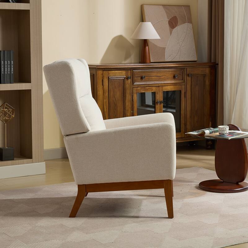 Modern High Back Accent Chair for Living Room, Upholstered Reading Armchair with Wood Legs, Single Club Chair Sofa for Lounge