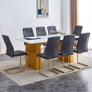 Large Modern Rectangular Table with Glass Tabletop and 8 Chairs - Bed ...