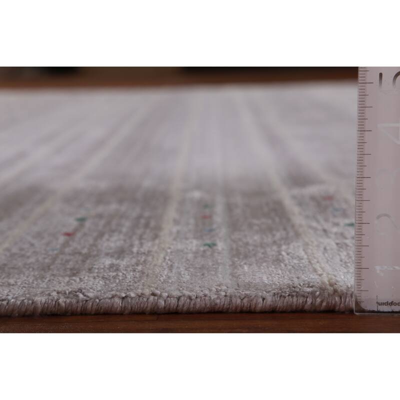 Hand Knotted Oriental 100% Wool Carpet Tribal Stripe Greys & Charcoal Gabbeh Area Rug - 12' 5'' X 9' 2''