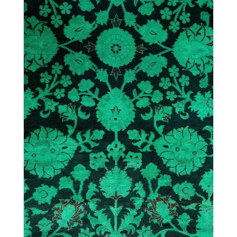 Overton Hand Knotted Wool Vintage Inspired Modern Contemporary Overdyed Green Area Rug - 9' 0" x 12' 1"