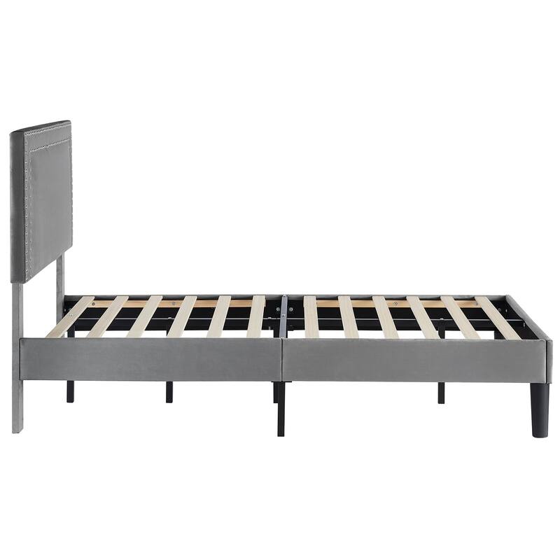 2 Pcs Upholstered Twin Size Platform Bed with Adjustable Headboard