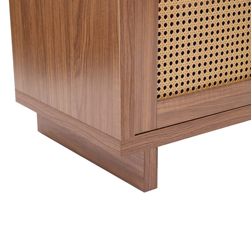 Wood Accent Cabinet Sideboard Buffet with Rattan Doors