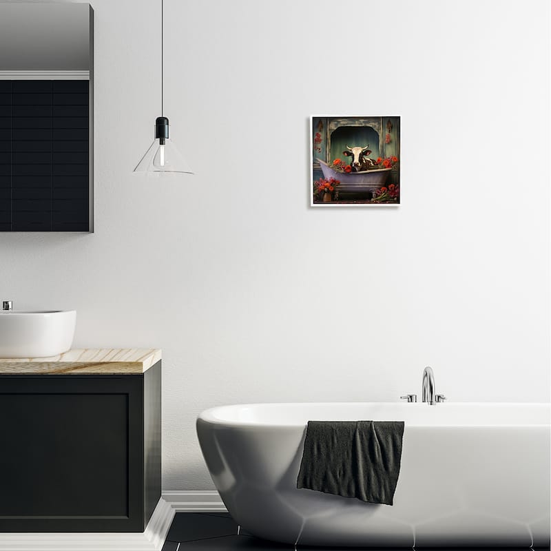 Stupell Cow in Vintage Floral Tub Framed Giclee Art Design by Lazar Studio