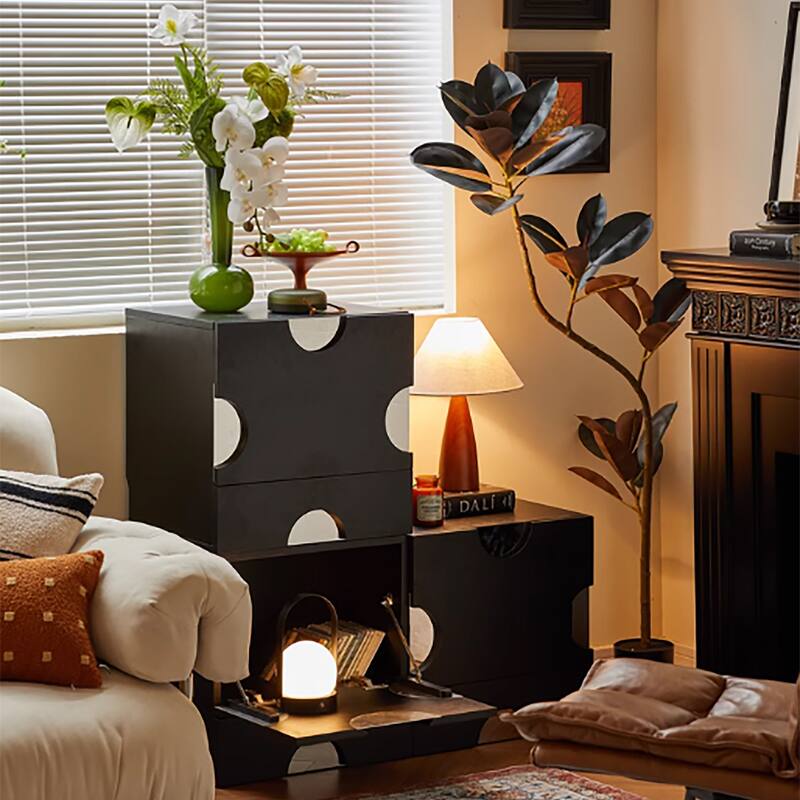 Modern Black freely combinable TV cabinet with storage, Solid Wood, Night Stands & Cabinets, 1-4 Pieces for Optional