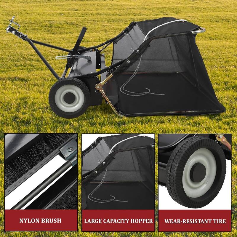 42" Tow-Behind Lawn Sweeper, Leaf & Grass Collector for Lawn Tractor ATV UTV - 42 inch