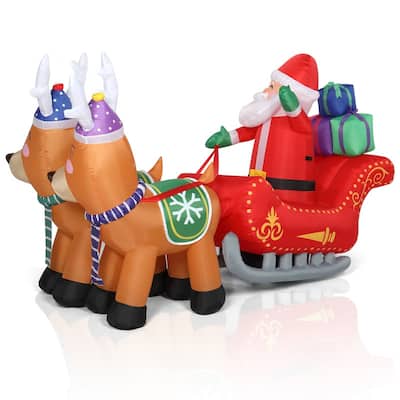 Double Deer Cart Santa Model Garden Elk Inflatable Decoration with LED Lights