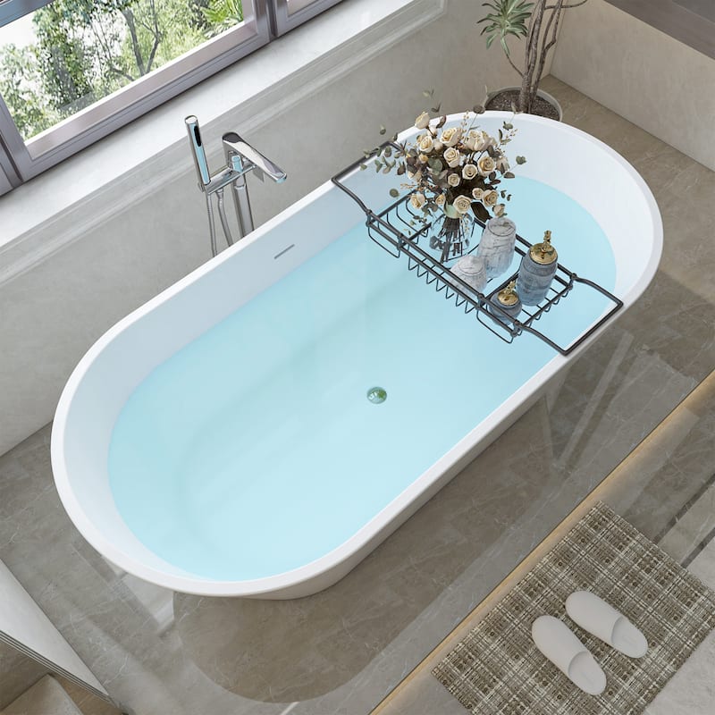 Vanity Art 67" X 32" Non-Slip White Acrylic Freestanding Bathtub