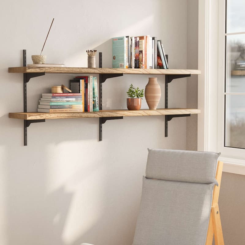 Wallniture Turin 54" Adjustable Shelf, Floating Bookshelf for Room Decor, Wall Shelf Unit for Living Room, Rustic, Tier Options - 2 Boards - 2 Tier