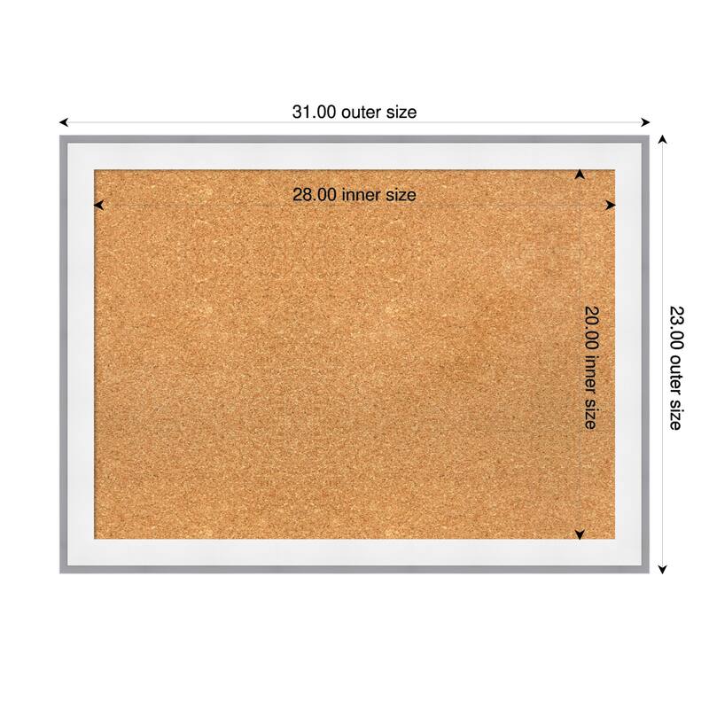 Maya White Silver Framed Cork Board - Bulletin Board, Organization Board, Pin Board - Natural - 31 x 23 in