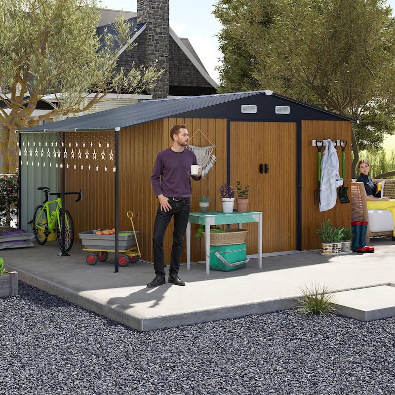 10x12 Ft Outdoor Storage Shed, Extra Large Metal Shed with Lockable Doors, Windows, Outside Steel Tiny House Ideal - Yellow