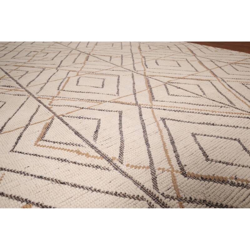 All-Over Trellis Geometric Moroccan Area Rug Handmade Wool Carpet - 8'0"x 12'9"