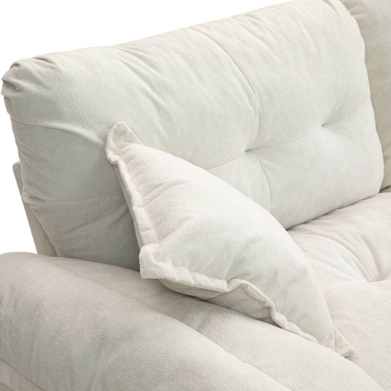 Luxurious 84" Chenille Fabric Recliner Sofa with Memory Foam and 2 Throw Pillows for Small Spaces