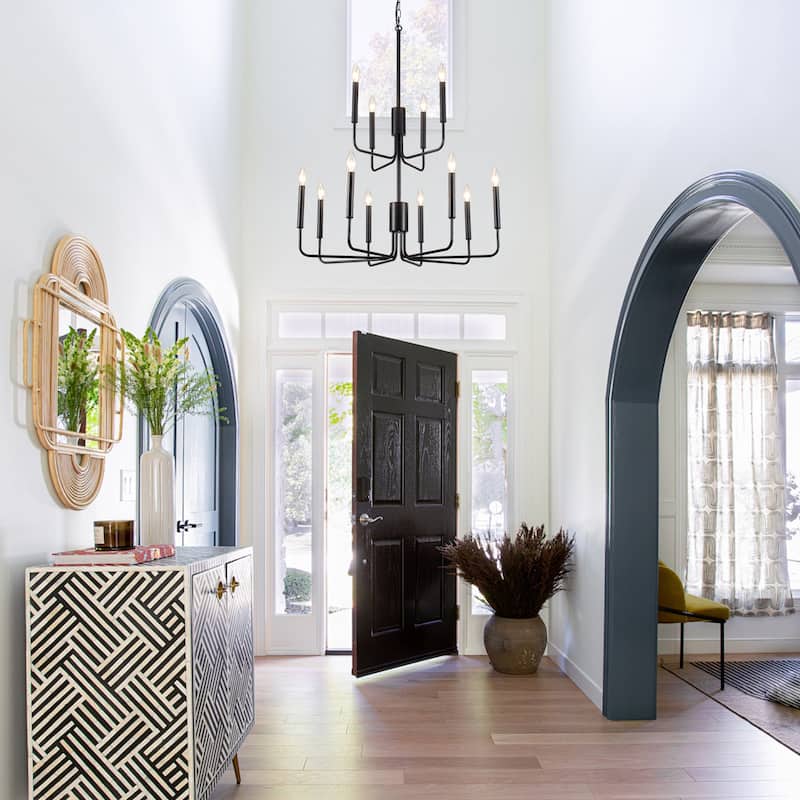 2-Tier Candle Style Chandelier Farmhouse Light Fixture for Living Room Kitchen Island Bedroom Entryway - N/A