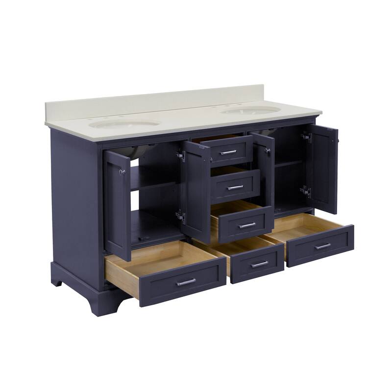 KitchenBathCollection Harper 60" Double Bathroom Vanity with Quartz Top