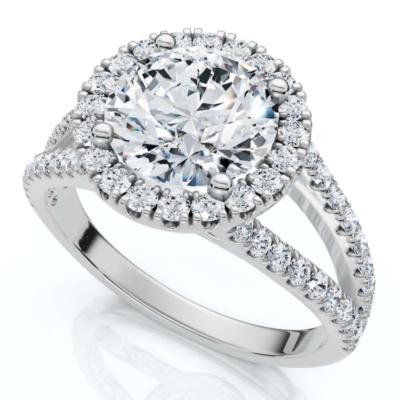 Bliss Diamond Platinum 2 Ct Diamond Halo Engagement Ring Split Band Size 6.5