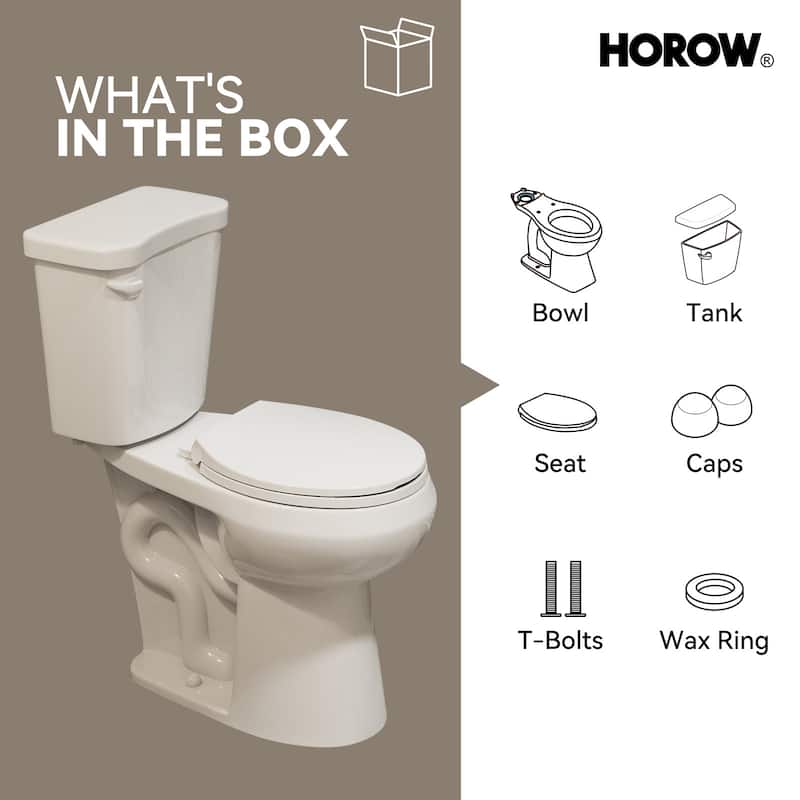 HOROW 21 in. Tall 2-Piece Round Toilet in White with Comfortable Chair Height Seat and 1000g Powerful Flush - 21 Inch