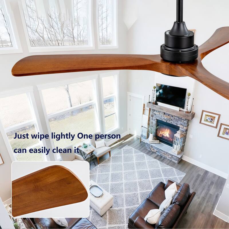 52" Wood Ceiling Fan w/ 3 Solid Wood Blades Remote Control Reversible DC Motor