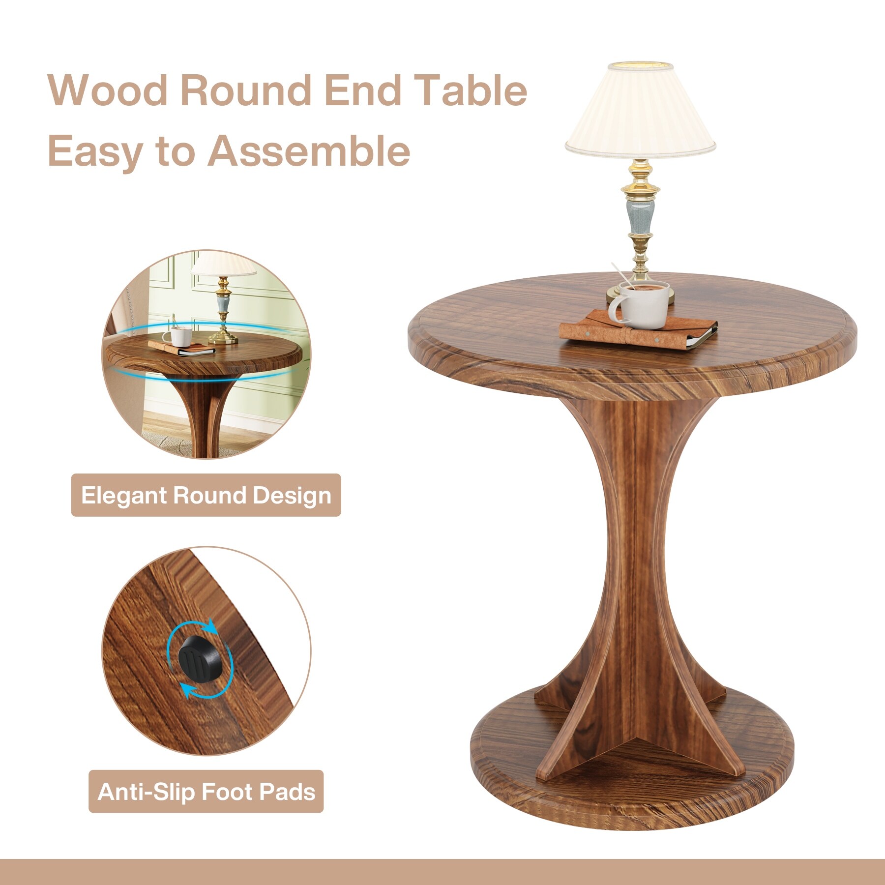Sofa Side Table, Small Round End Table for Living Room Bedroom
