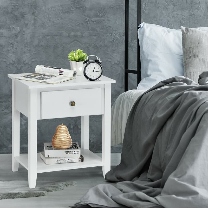 Gymax 2PCS Nightstand Sofa End Side Table W/ Storage Drawer Bottom - 15'' x 22'' x 24''