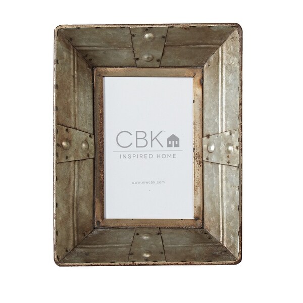 Set of 2 Antique Finish Gray and Brown Studded Galvanized Frames 9” - N/A