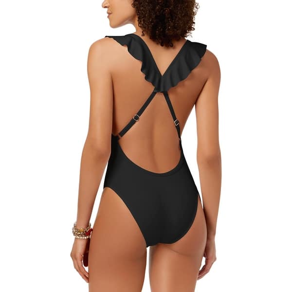 Shop Bar Iii Womens Ruffled Cross Back Cheeky One Piece Swimsuit