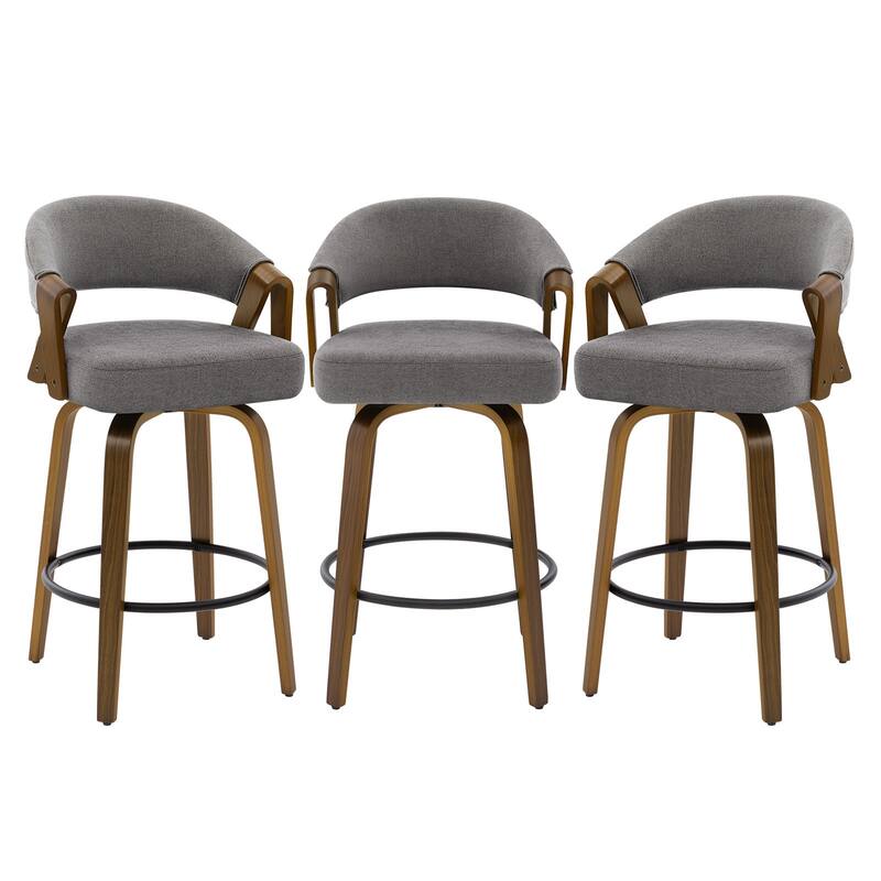 Mid-Century Upholstered Swivel Bar Stool/ Counter Stools with Curved Back - 37.5"H x 20.9"W x 19.9"D