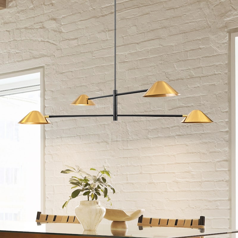 4-Light Modern Industrial Linear Sputnik Gold Chandelier for Dining Room/Living Room