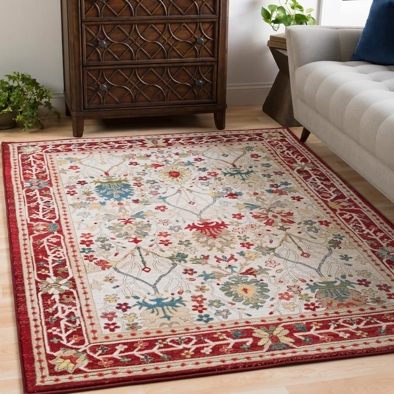 Livabliss William Rustic Vintage Area Rug - Burgundy/Ivory - 2'7" x 4'11"