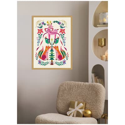 Kate and Laurel Sylvie Framed Canvas Winter Woodland Animals Christmas Tree by Rachel Lee