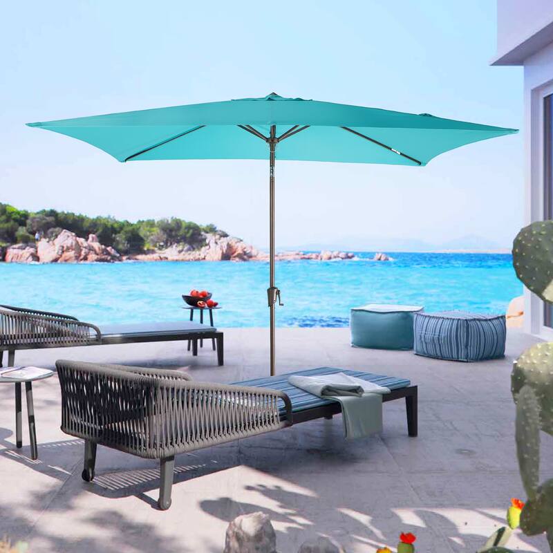 10' x 6.5' Patio Rectangular Market Umbrella with Crank and Tilt - Turquoise