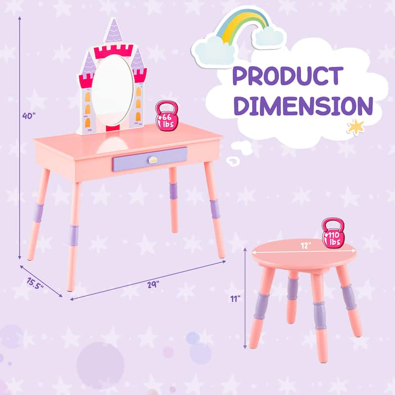 Costway Kids Vanity Set Princess Makeup Pretend Play Dressing Mirror - See Details