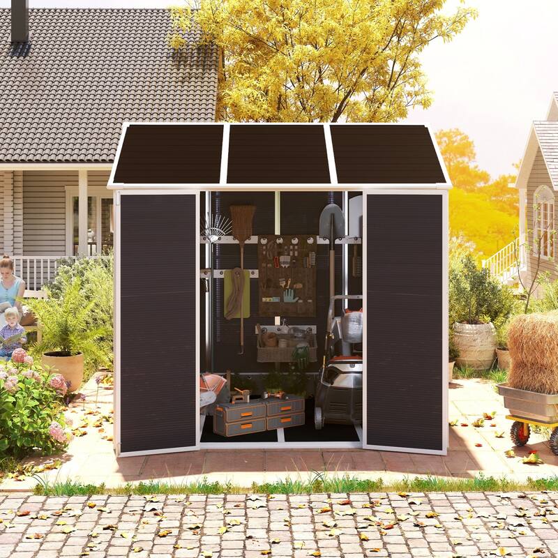 8X7FT Outdoor Resin Shed with Two-Window and Double-Door