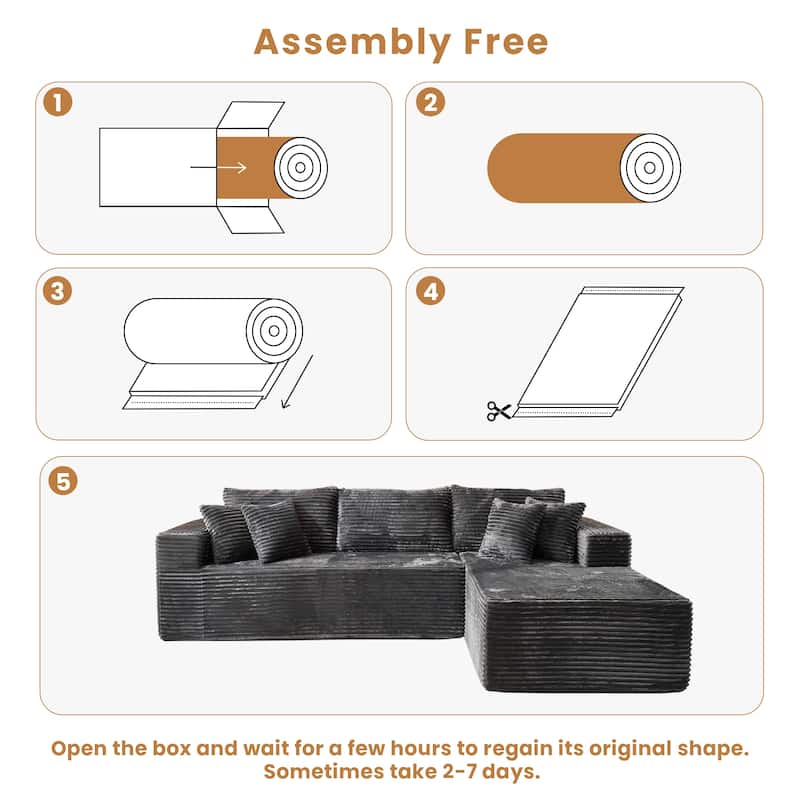 HOOOWOOO Modular Plush Upholstery L-shaped Sofa with Chaise Lounge