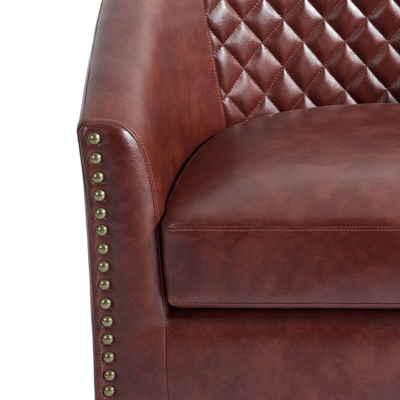 Modern Armchair Faux Leather Nailhead Trim Swivel Accent Chair