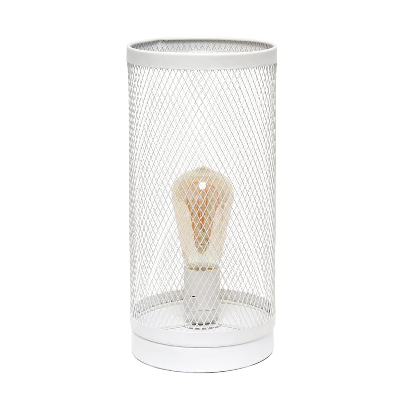12.75" Industrial Mesh Cylinder Table Lamp, Modern Accent Lighting For Living Room, Entryway, Bedroom, Office, Black