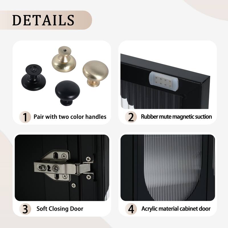 30-Inch Bathroom Vanity Cabinet with Cold-Rolled Steel Body and Dual Handles in Black and Gold - 30in L