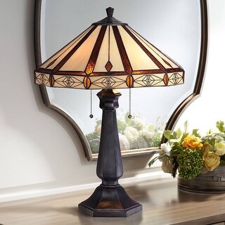 Octagon Bronze Finish Mission Tiffany Style Art Glass Table Lamp - 28 ...