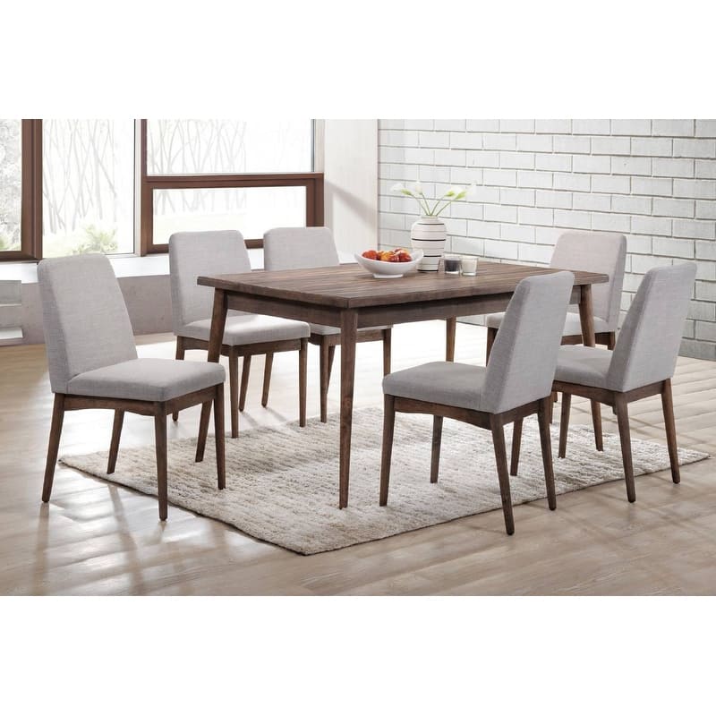 7 Pcs Dining Table Set, Wooden Kitchen Dining Room Furniture Set with Rectangle Dining Table and 6 Upholstered Chairs