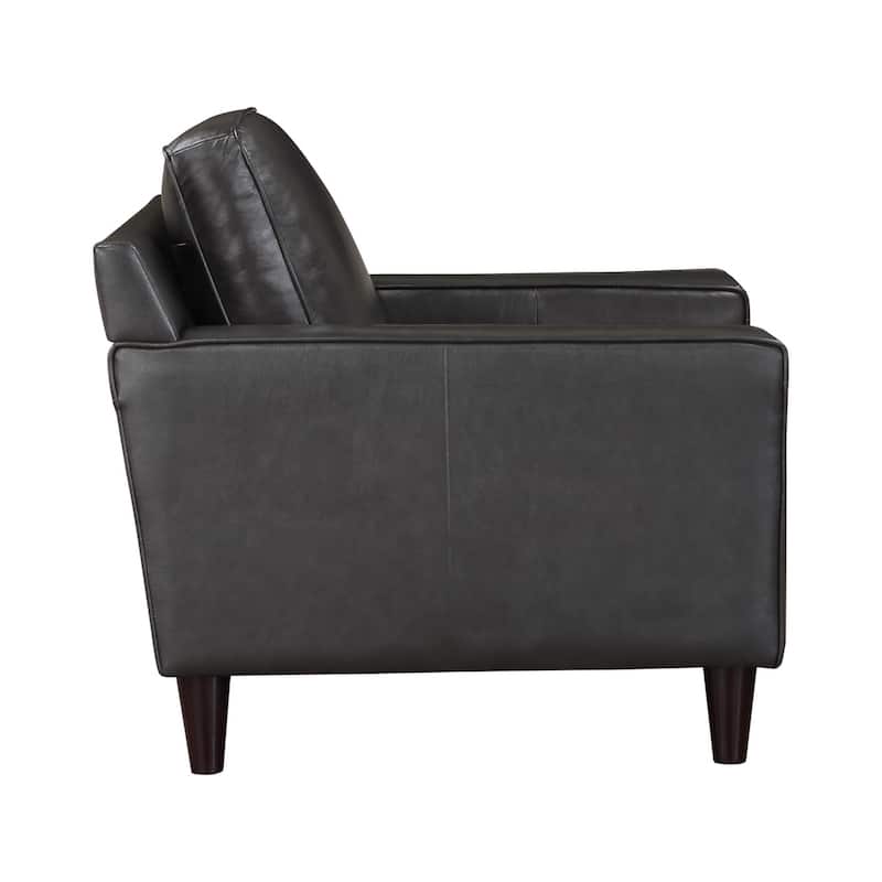 Richie 39 Inch Accent Chair, Gray Top Grain and Faux Leather, Solid Wood