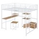 preview thumbnail 3 of 14, White Loft Bed with Desk Stool Underneath, Full Size Loft Metal Bed with Shelves and Cabinet Underneath for Student Teens Bed