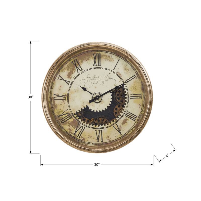 30 in Large Gear Mechanism Brown Wall Clock - 30 in