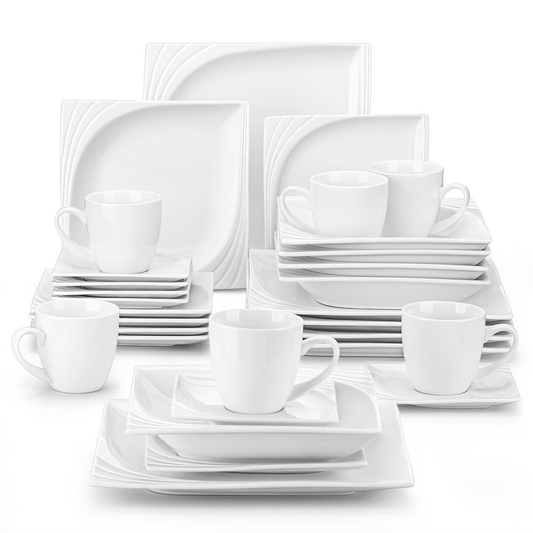 MALACASA Dinnerware Sets for 6, 30 Piece Blue Square