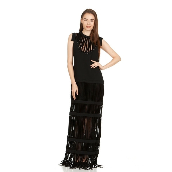 black fringe maxi dress