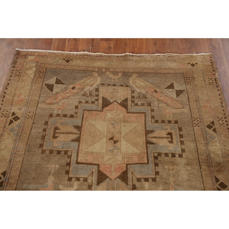 Tribal Animals Ardebil Persian Antique Runner Rug Handmade Wool Carpet - 4'0" x 10'11"